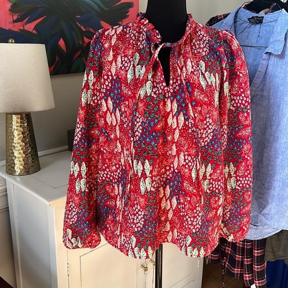 LOFT Tops - LOFT - MULTI-COLOR TIE NECK RUFFLE COLLAR BLOUSE - SIZE M